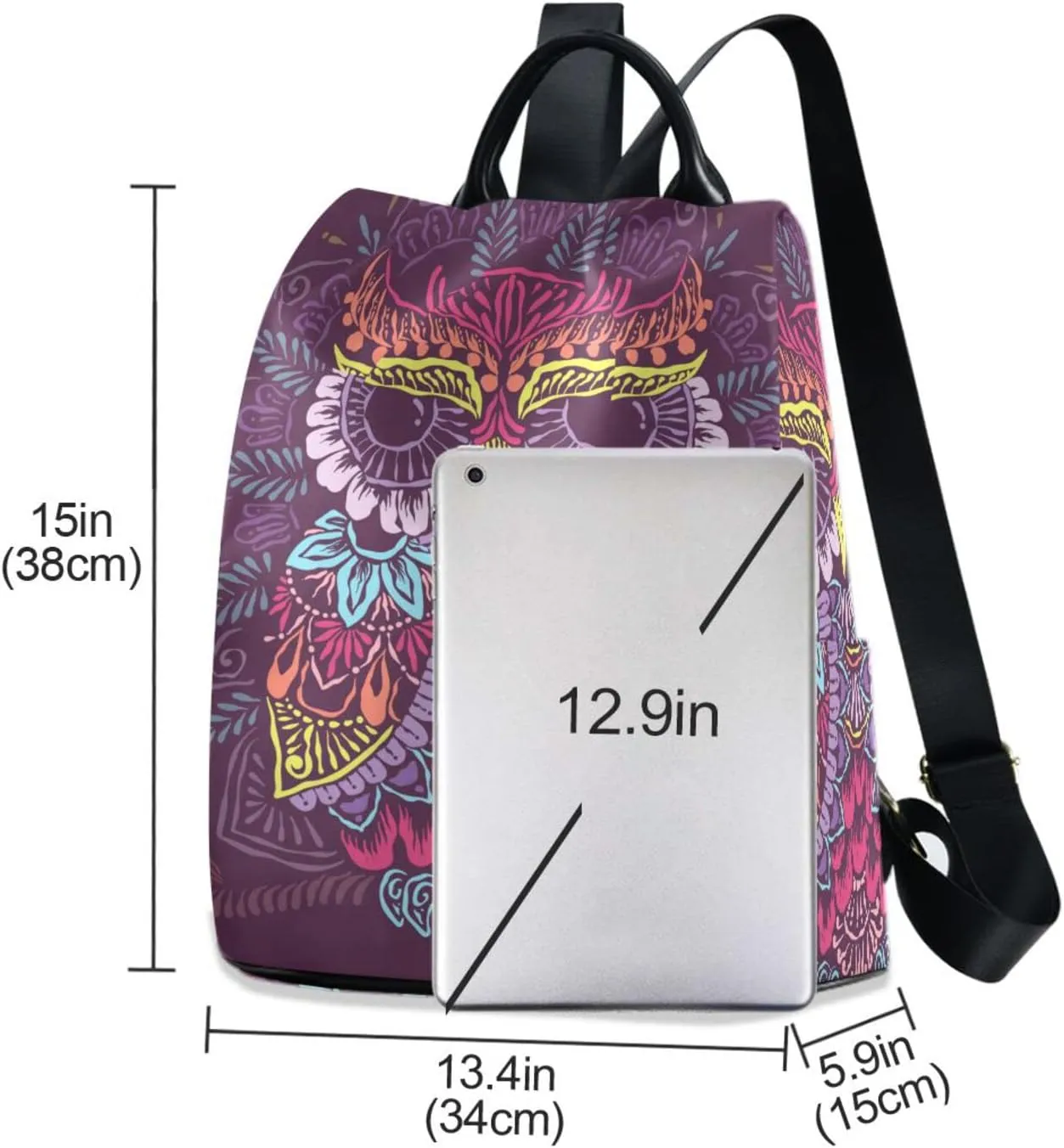 ALAZA Colorful Owl Mandala Backpack Purse for Women Travel Casual Daypack College Bookbag Work Business Ladies Shoulder Bag