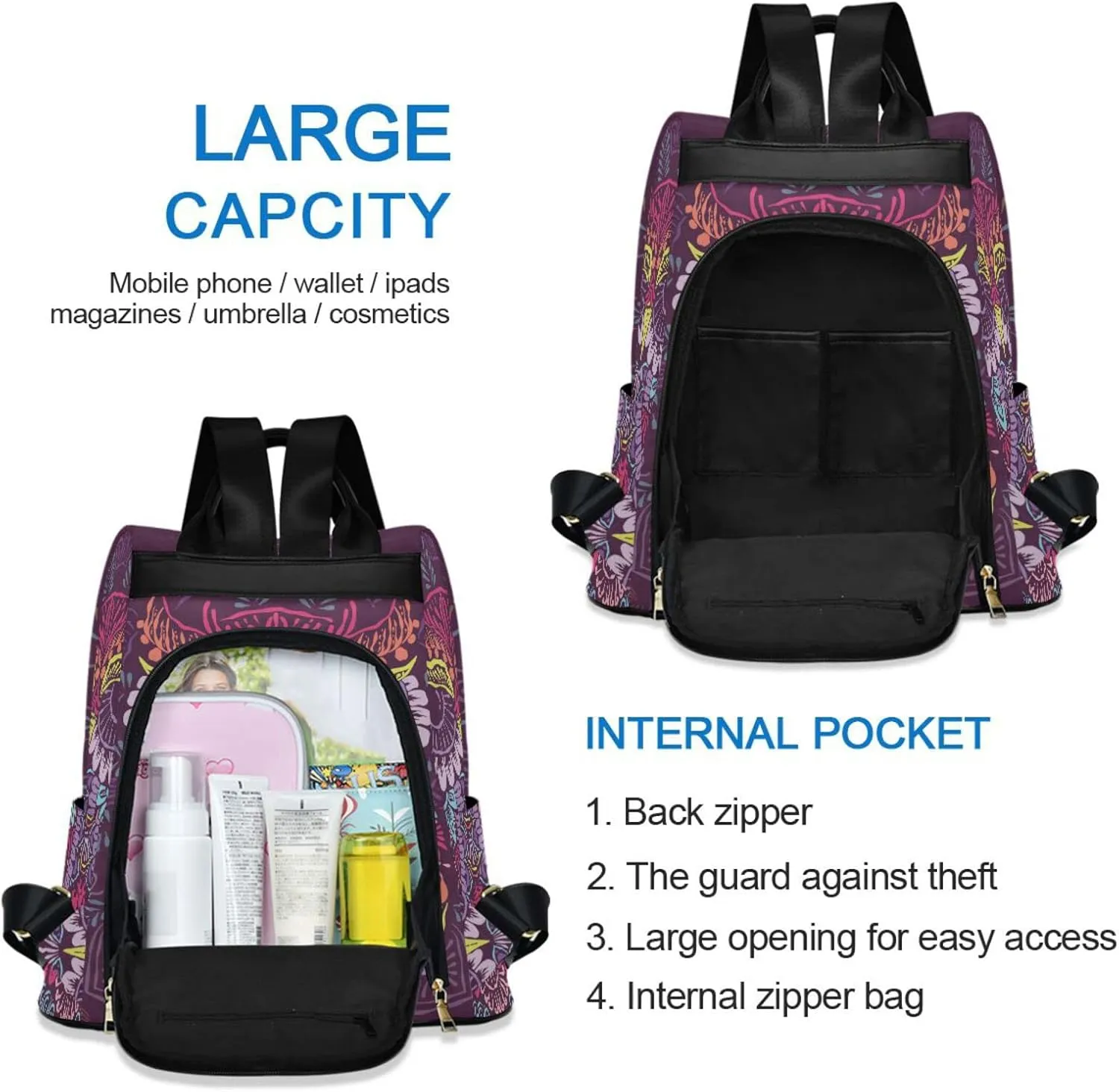 ALAZA Colorful Owl Mandala Backpack Purse for Women Travel Casual Daypack College Bookbag Work Business Ladies Shoulder Bag