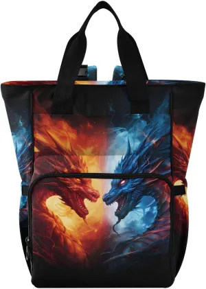 ALAZA Diaper Backpack with with 3 Insulated Pockets, Multifunctional Fantasy Dragon Blue Red Battle Diaper Bags Organizer Bag Anti-Theft Travel Backpack for Women Men