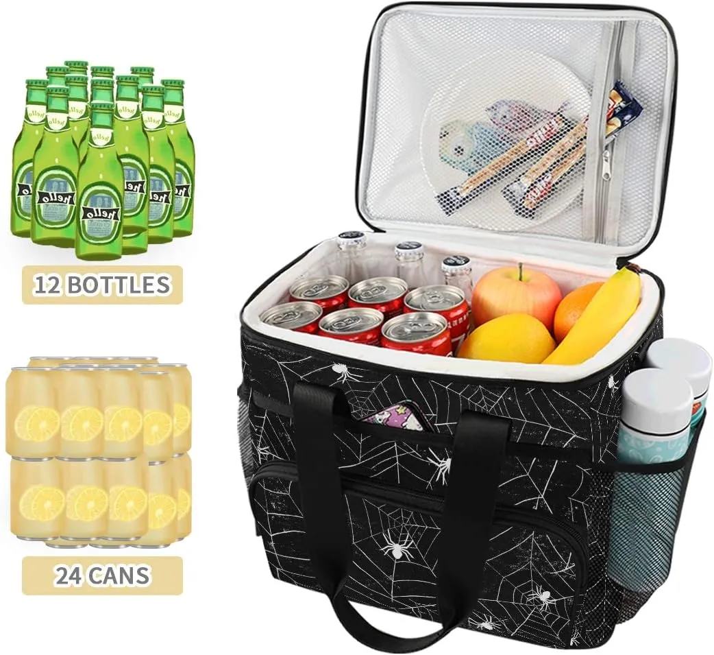 ALAZA Halloween Black and White Grunge Background with Spiderwebs Large Capacity Cooler Tote Insulated Lunch Bag Lunch Cooler Bag