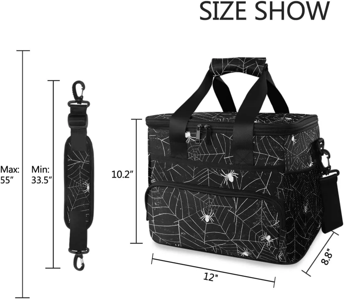 ALAZA Halloween Black and White Grunge Background with Spiderwebs Large Capacity Cooler Tote Insulated Lunch Bag Lunch Cooler Bag