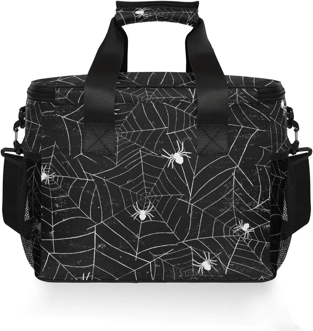 ALAZA Halloween Black and White Grunge Background with Spiderwebs Large Capacity Cooler Tote Insulated Lunch Bag Lunch Cooler Bag