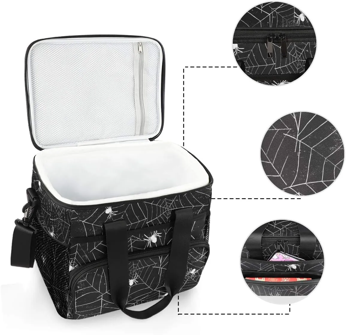 ALAZA Halloween Black and White Grunge Background with Spiderwebs Large Capacity Cooler Tote Insulated Lunch Bag Lunch Cooler Bag