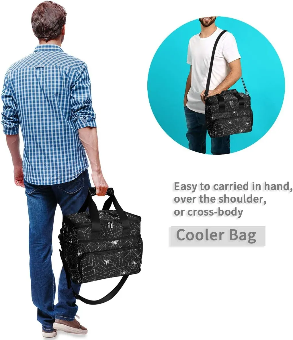 ALAZA Halloween Black and White Grunge Background with Spiderwebs Large Capacity Cooler Tote Insulated Lunch Bag Lunch Cooler Bag