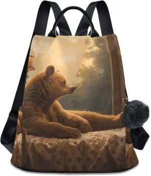 ALAZA Lazy Bear in The Morning Backpack Purse for Women Travel Casual Daypack College Bookbag Work Business Ladies Shoulder Bag