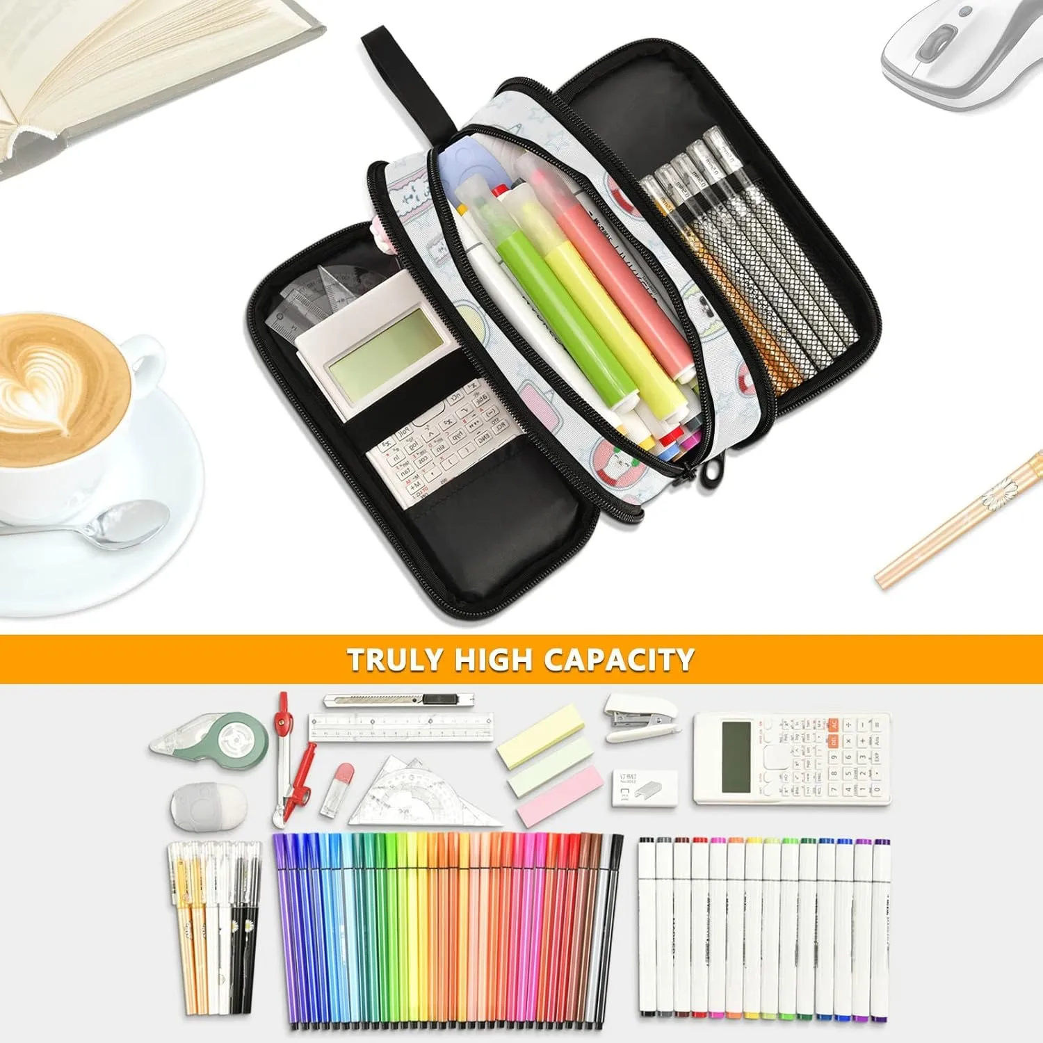 Alpacas Cute Pencil Case Large Capacity 3 Compartments Pen Bag Pouch Stationary Case for Boys Girls Adults Students Office