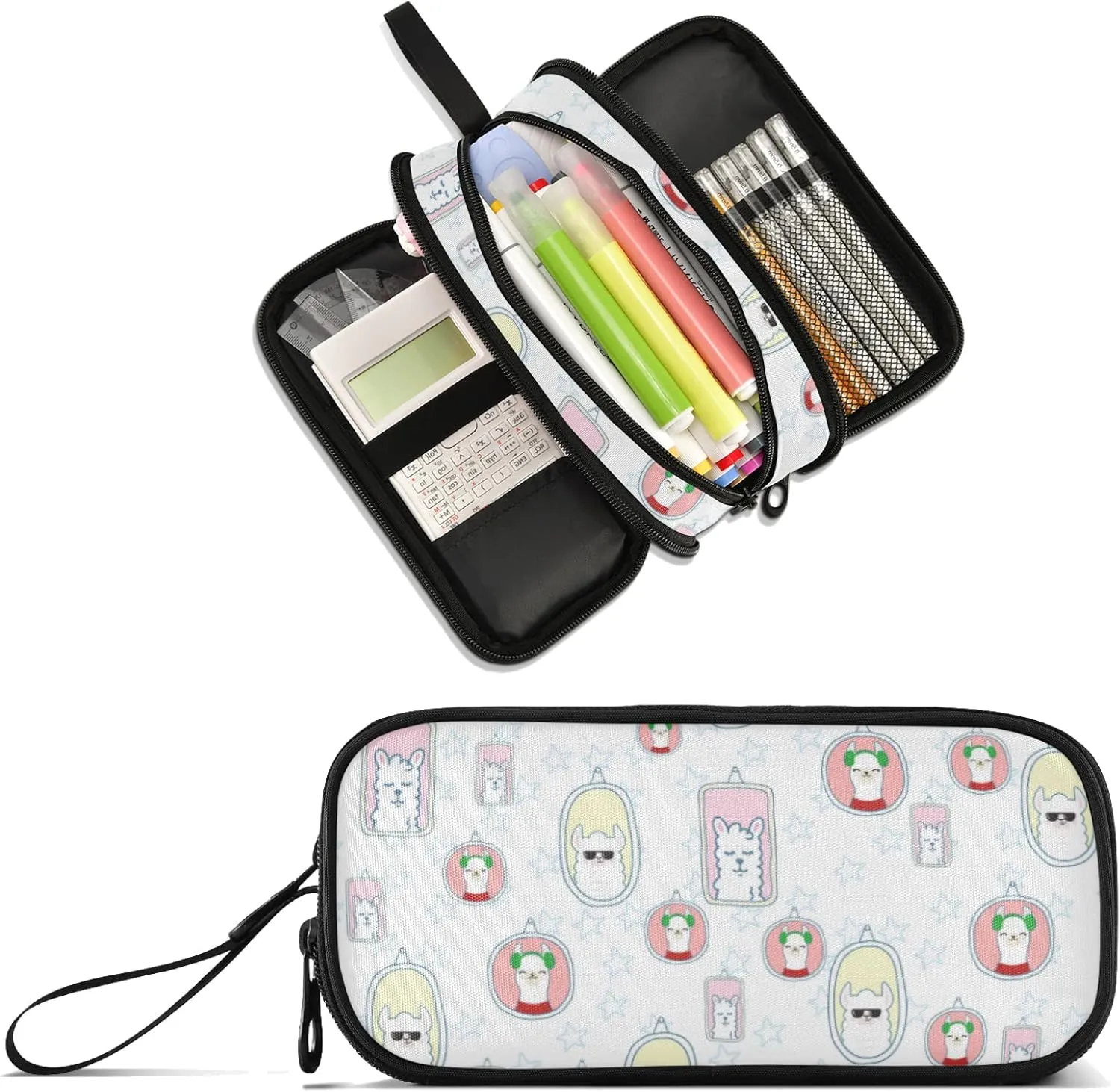 Alpacas Cute Pencil Case Large Capacity 3 Compartments Pen Bag Pouch Stationary Case for Boys Girls Adults Students Office