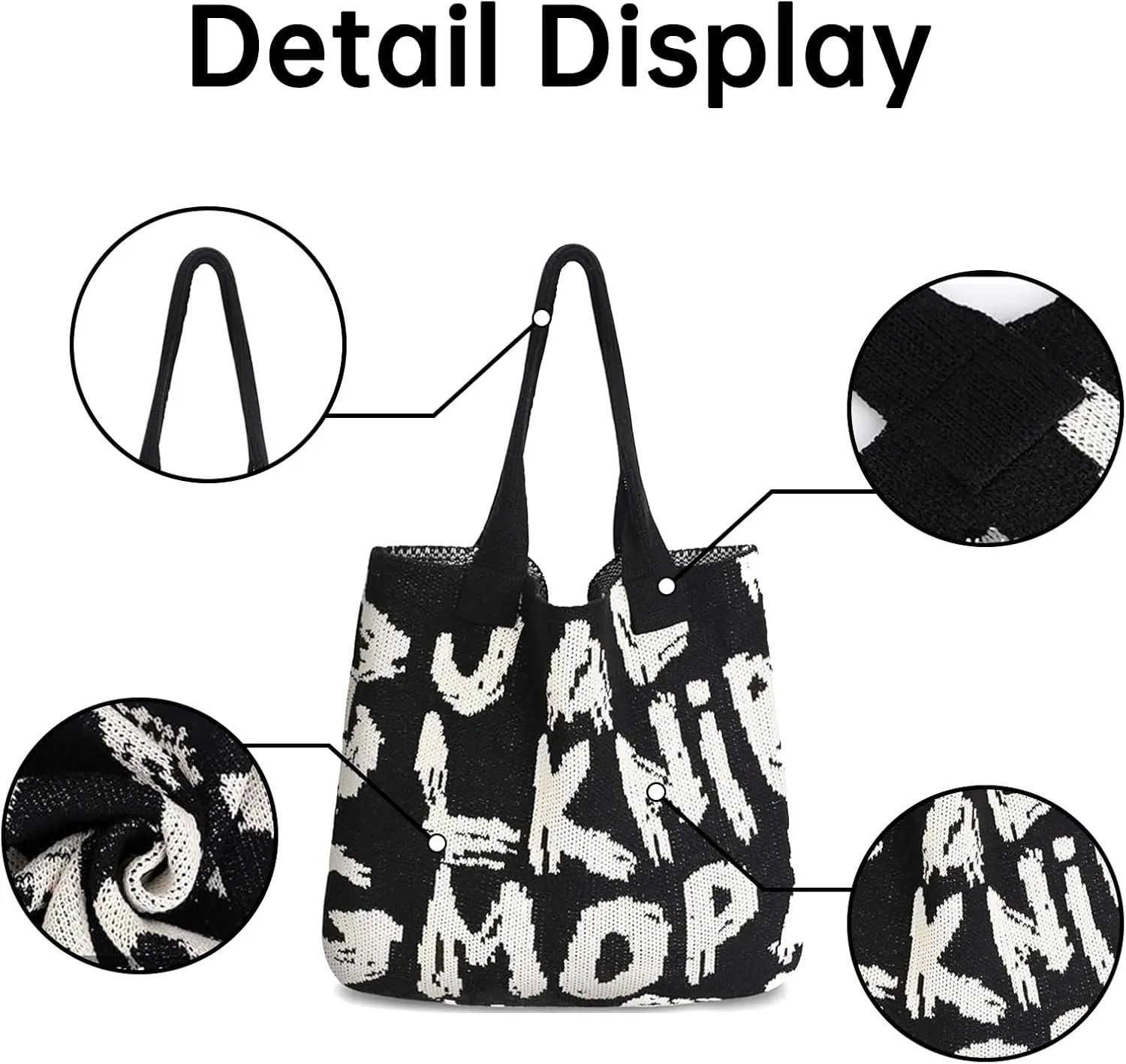 Alphabet Pattern Woven Canvas Beach Tote Bag