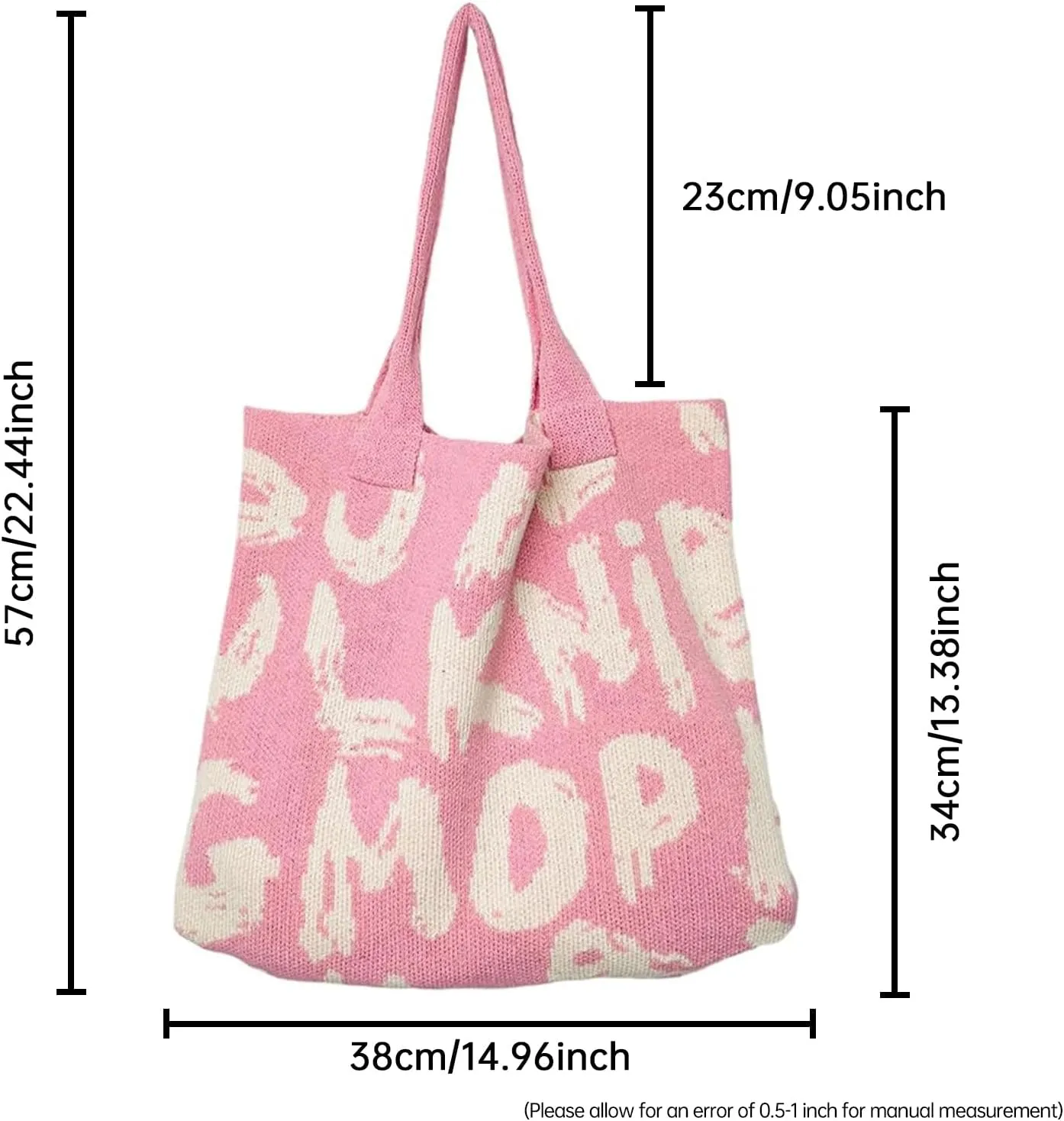 Alphabet Pattern Woven Canvas Beach Tote Bag