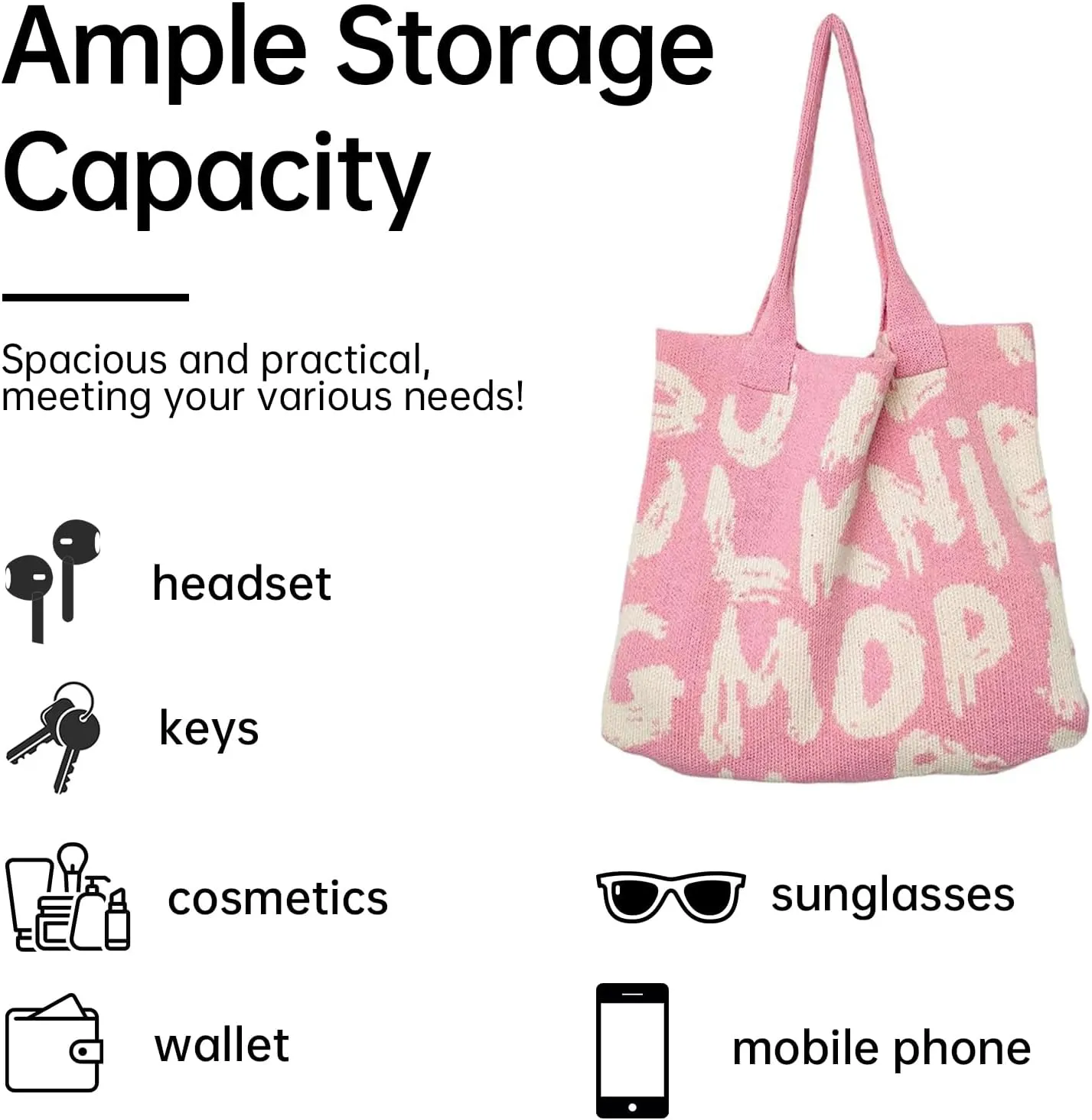 Alphabet Pattern Woven Canvas Beach Tote Bag