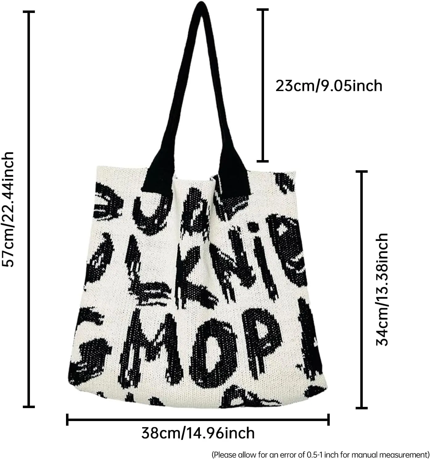 Alphabet Pattern Woven Canvas Beach Tote Bag