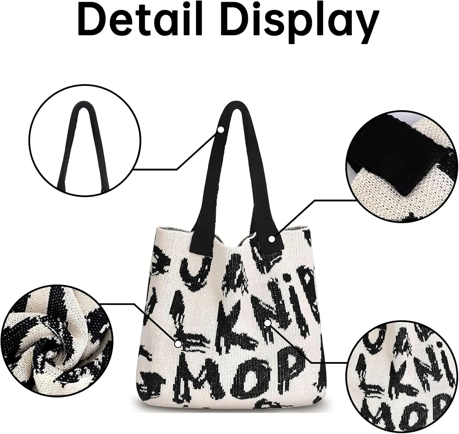 Alphabet Pattern Woven Canvas Beach Tote Bag