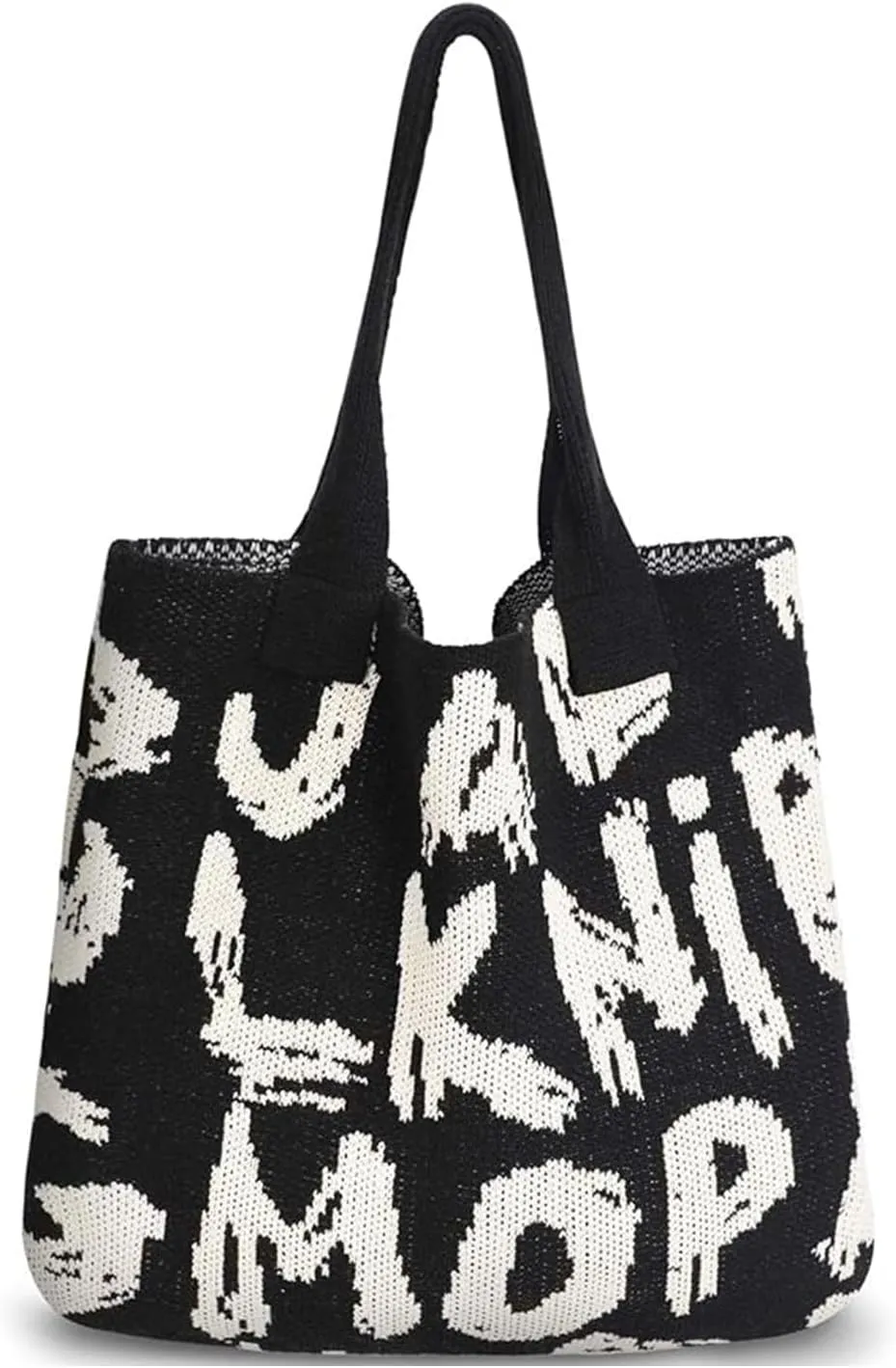 Alphabet Pattern Woven Canvas Beach Tote Bag