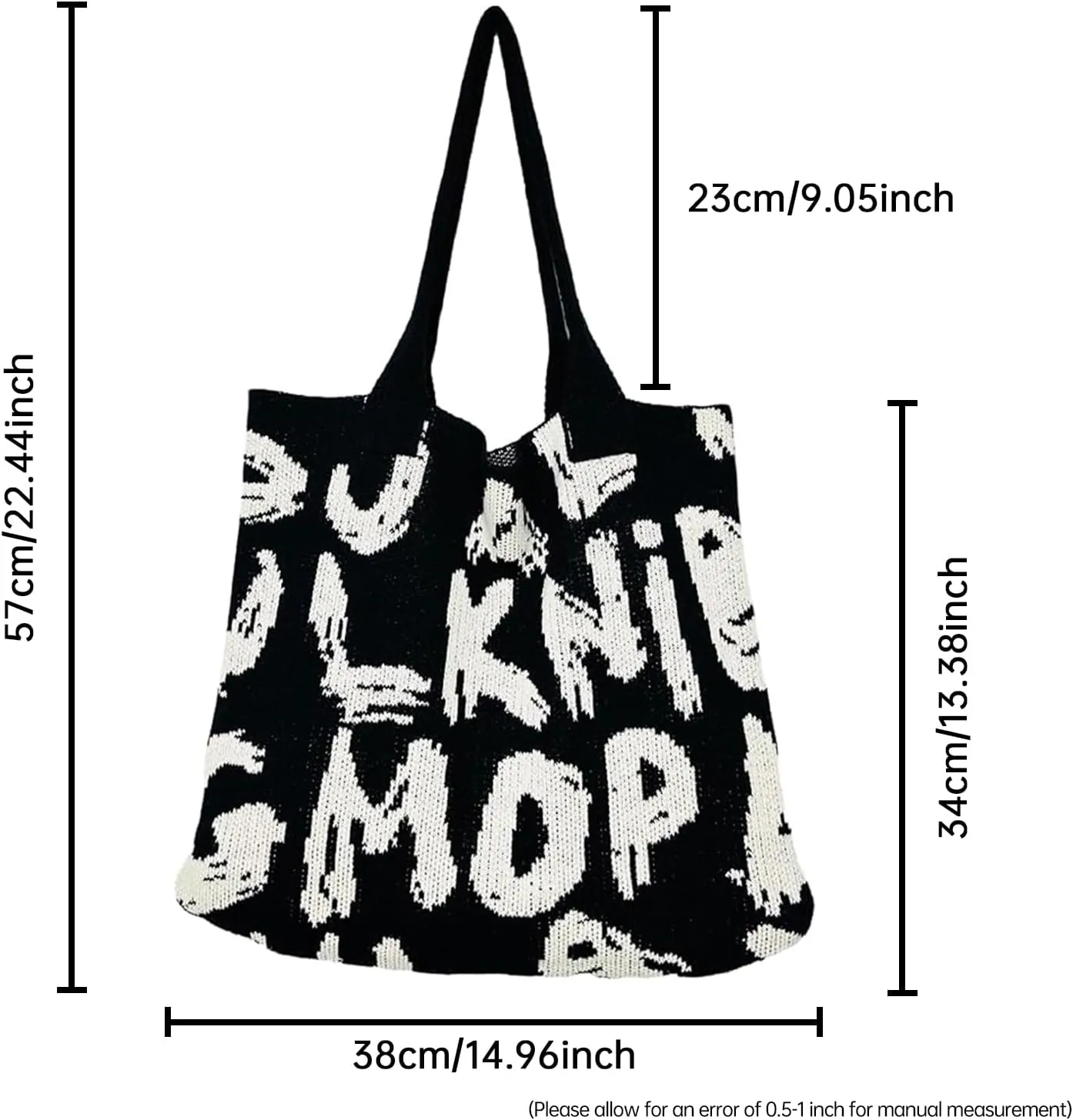 Alphabet Pattern Woven Canvas Beach Tote Bag
