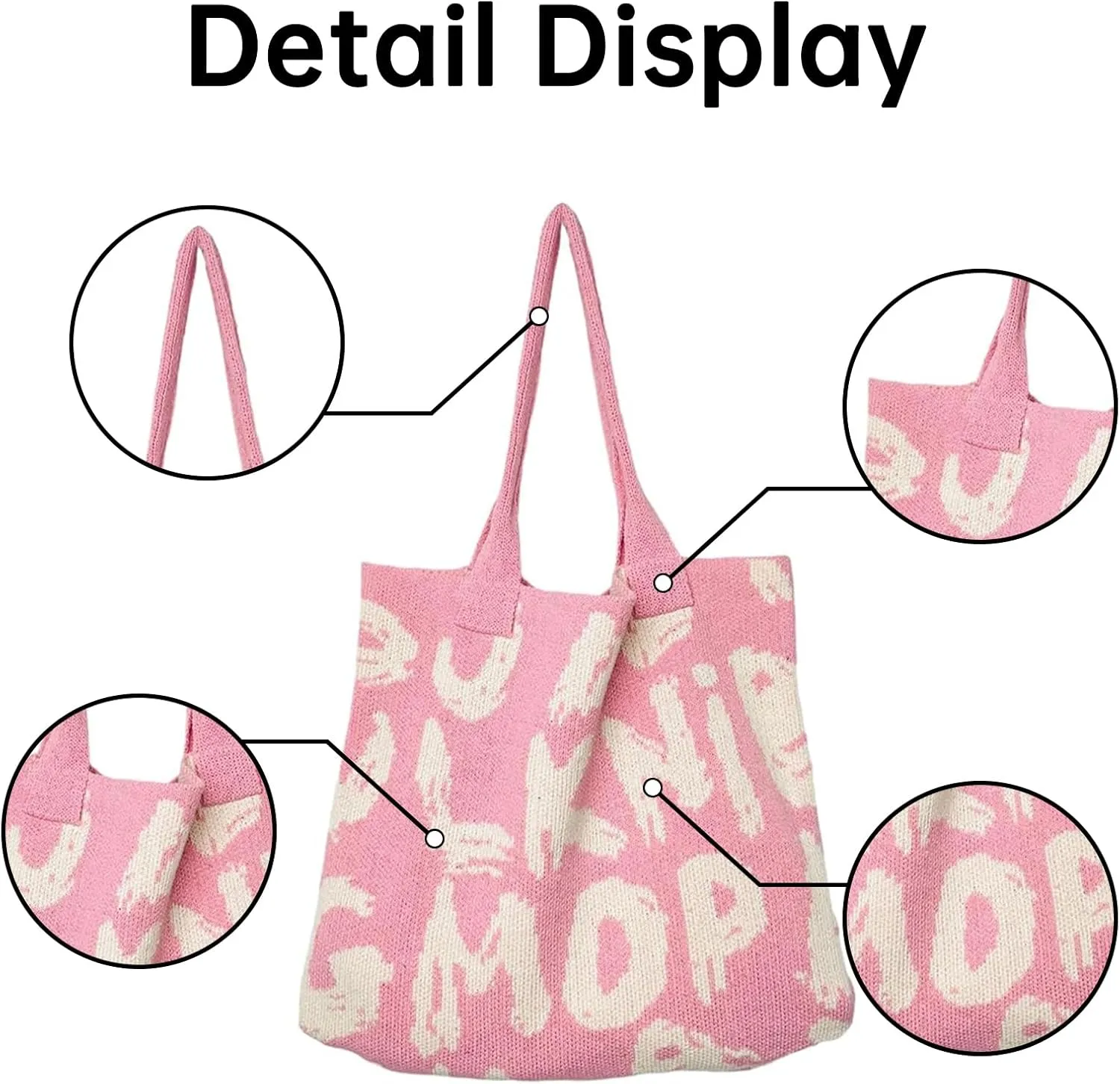 Alphabet Pattern Woven Canvas Beach Tote Bag