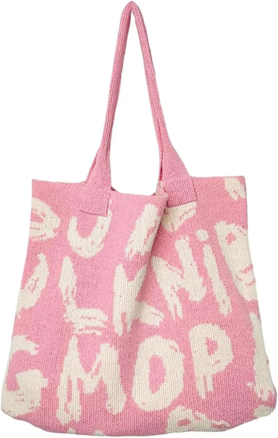 Alphabet Pattern Woven Canvas Beach Tote Bag