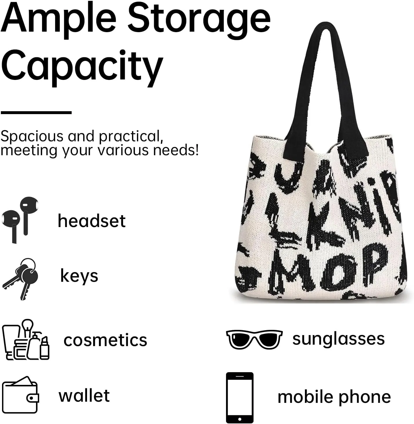Alphabet Pattern Woven Canvas Beach Tote Bag