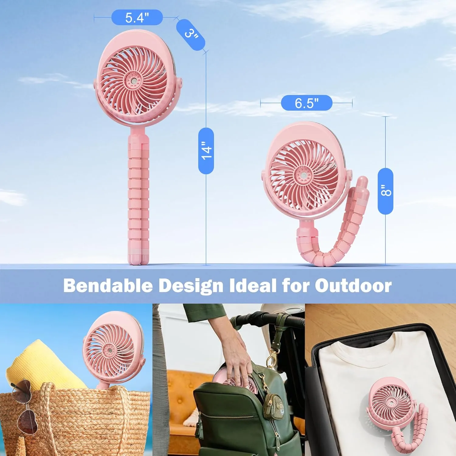AMACOOL Portable Misting Stroller Fan, Rechargeable Mister Fan with Water Spray, 270°Pivoting, Flexible Tripod Clip on Mist Cooling Fans for Disney Travel Beach Outdoor Car Seat Treadmill Golf Cart