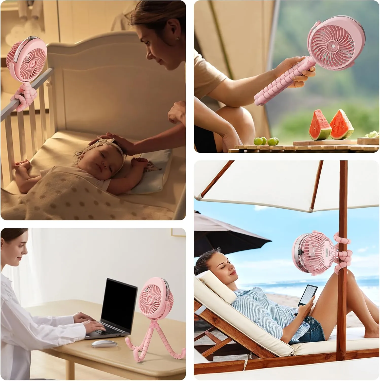 AMACOOL Portable Misting Stroller Fan, Rechargeable Mister Fan with Water Spray, 270°Pivoting, Flexible Tripod Clip on Mist Cooling Fans for Disney Travel Beach Outdoor Car Seat Treadmill Golf Cart