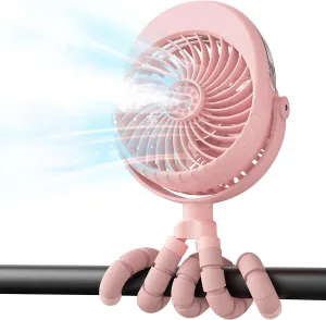 AMACOOL Portable Misting Stroller Fan, Rechargeable Mister Fan with Water Spray, 270°Pivoting, Flexible Tripod Clip on Mist Cooling Fans for Disney Travel Beach Outdoor Car Seat Treadmill Golf Cart