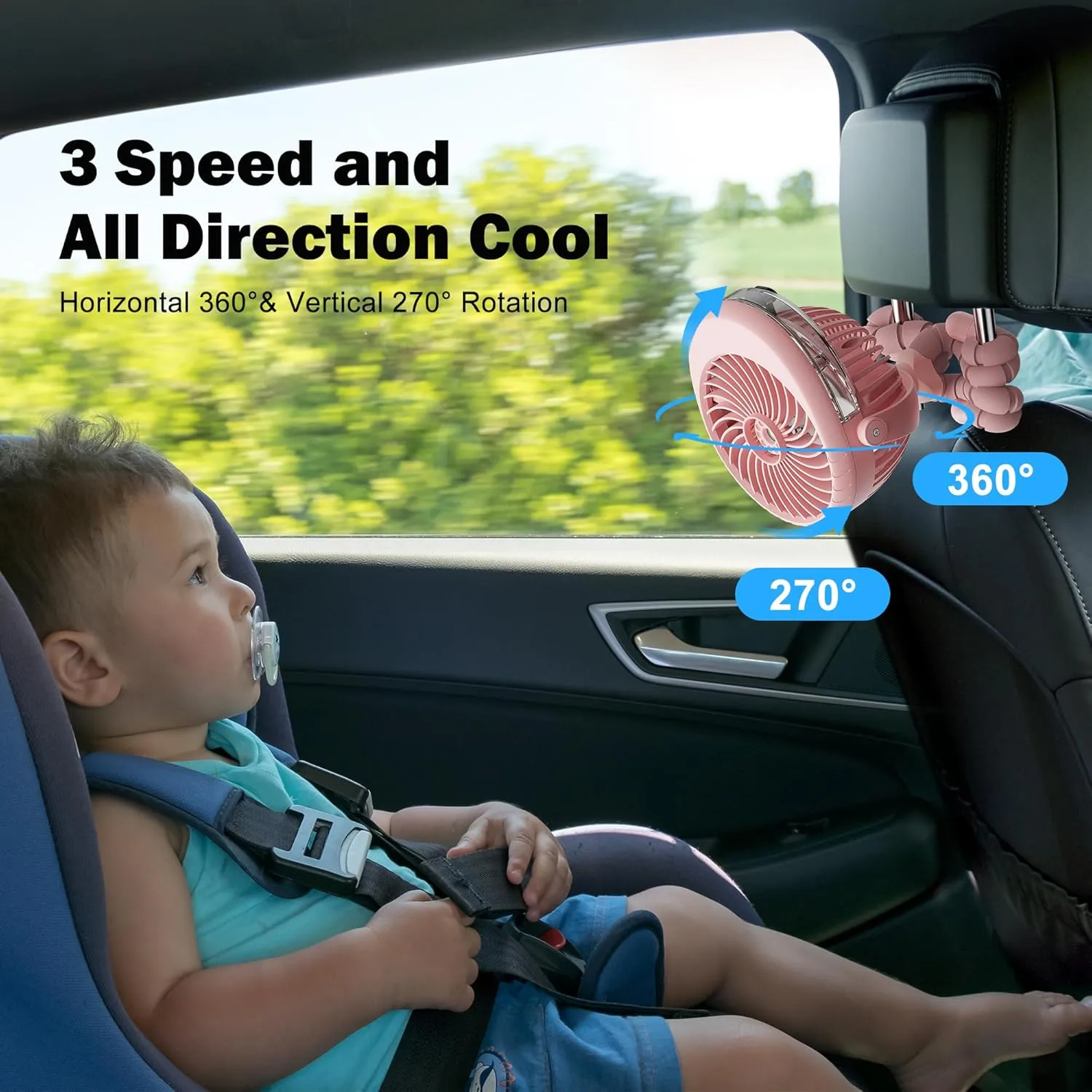 AMACOOL Portable Misting Stroller Fan, Rechargeable Mister Fan with Water Spray, 270°Pivoting, Flexible Tripod Clip on Mist Cooling Fans for Disney Travel Beach Outdoor Car Seat Treadmill Golf Cart