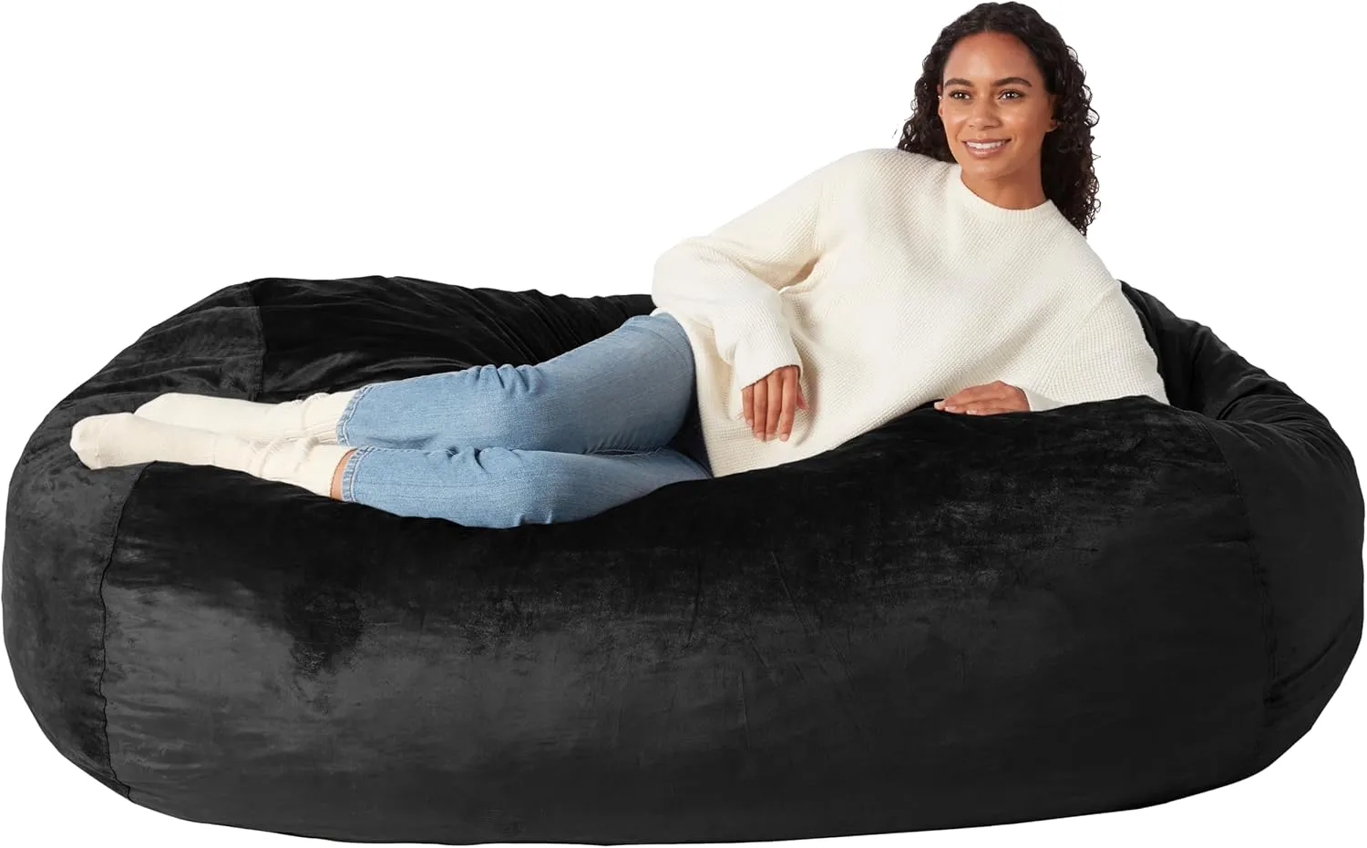 Amazon Basics Large Bean Bag Chairs for Adults, 6 ft Black Memory Foam Filled with Solid Microfiber Cover