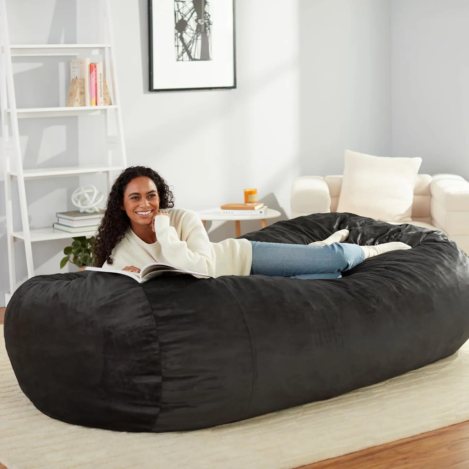 Amazon Basics Large Bean Bag Chairs for Adults, 7 ft Grey Memory Foam Filled with Solid Microfiber Cover