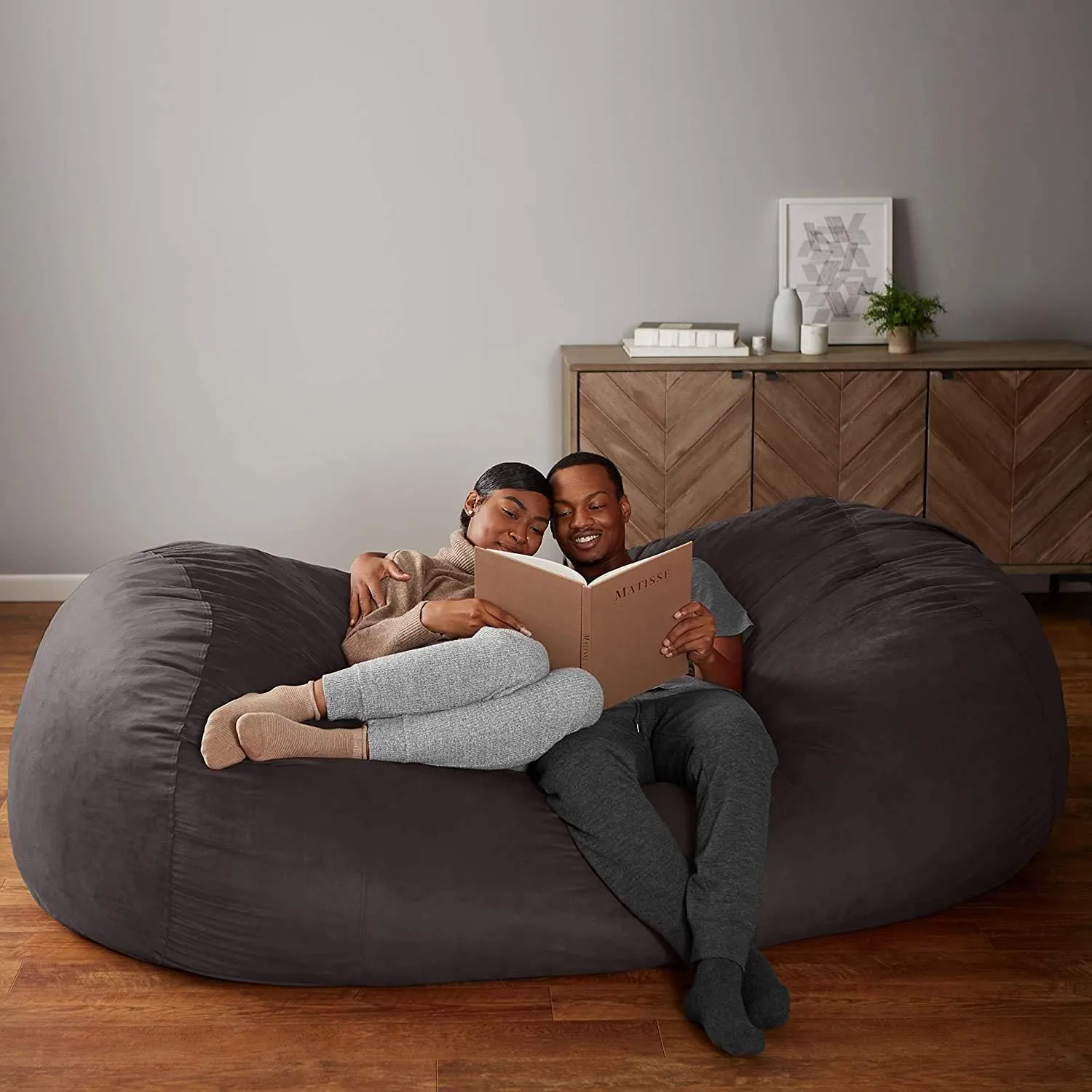 Amazon Basics Large Bean Bag Chairs for Adults, 7 ft Grey Memory Foam Filled with Solid Microfiber Cover
