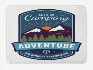 Ambesonne Adventure Bath Mat, Signboard of Camping Wilderness Exploration Mountains Illustration, Plush Bathroom Decor Mat with Non Slip Backing, 30.2" x 20", White and Multicolor