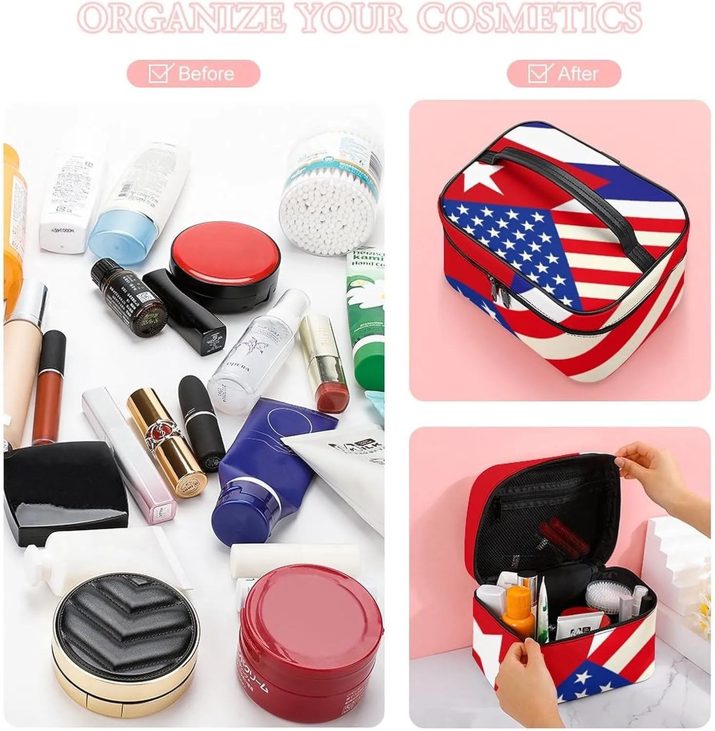 American Cuban Flag Large Capacity Portable Makeup Bag And Wash Bag