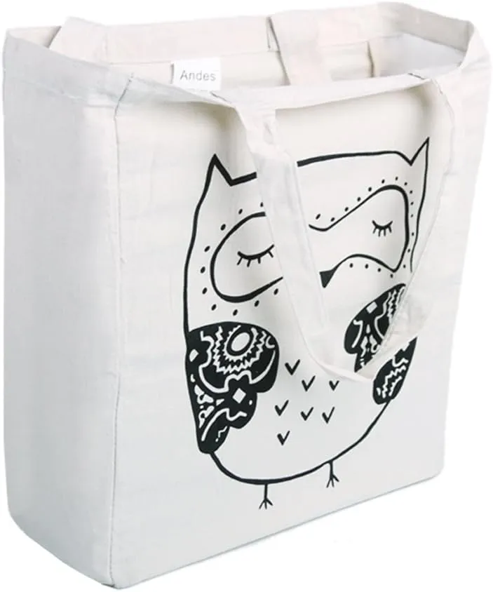 Andes Heavy Duty Flat-Bottom Canvas Tote Bag with Side Pockets - Aesthetic Handmade from 12oz 100% Cotton, Reusable & Durable