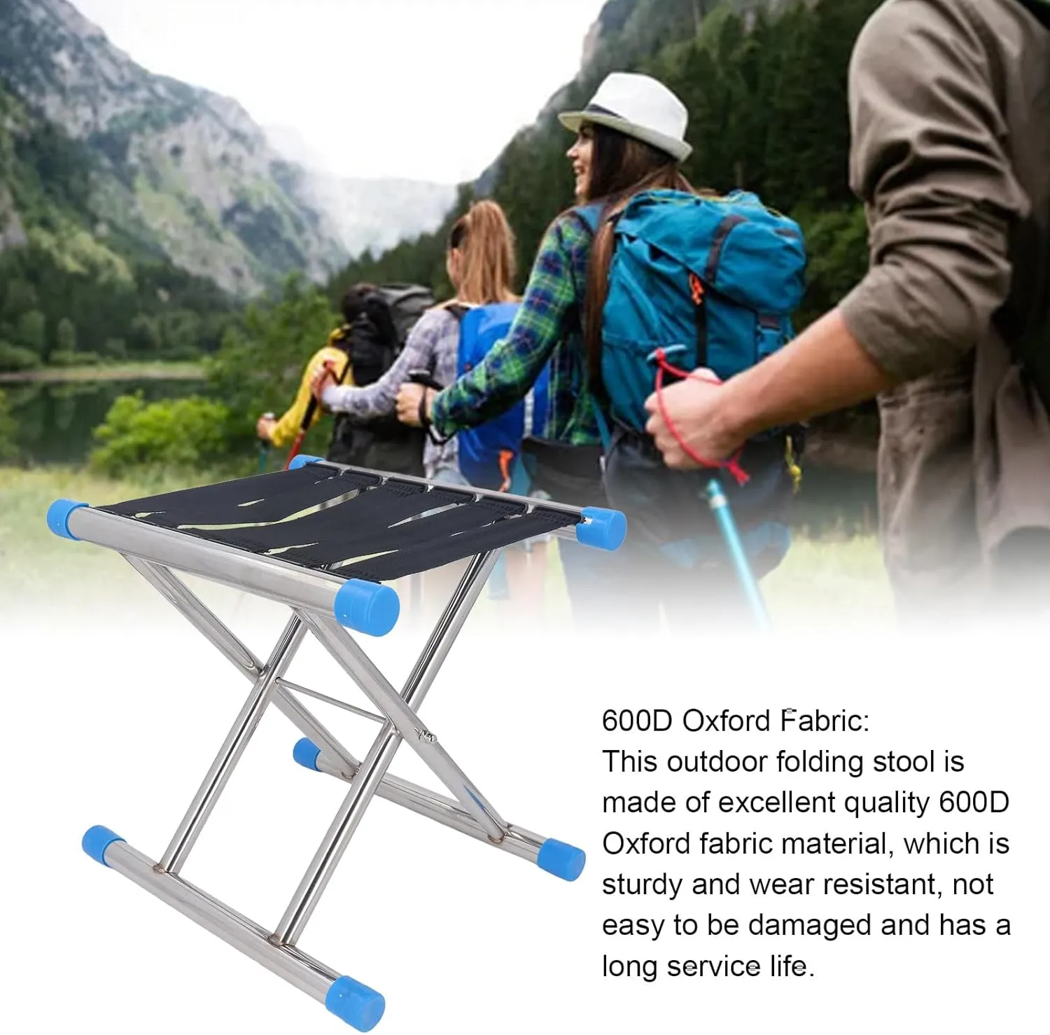 ANGGREK Folding Camping Stool Seat Large Bearing 600D Oxford Fabric Multifunctional Beach Camping Stool (B)