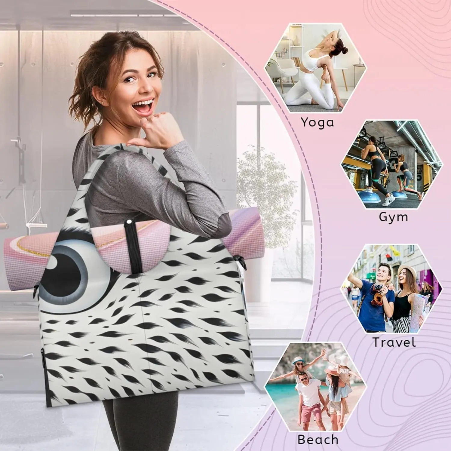Animal Leopard Gym Bag Yoga Mat Tote for Women with Shoes Compartment Lightweight Duffle Travel Carrier Wet Dry Storage Pockets Adjustable Pilates Mats Shoulder Bags for Sport Swim