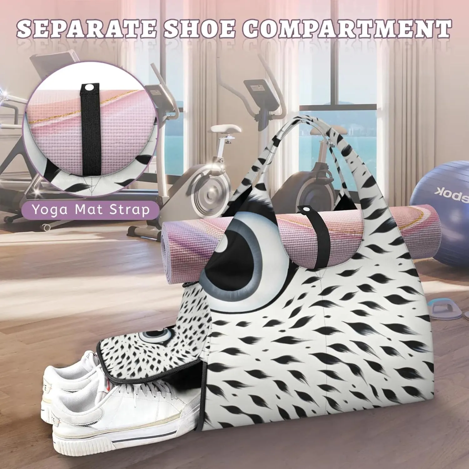 Animal Leopard Gym Bag Yoga Mat Tote for Women with Shoes Compartment Lightweight Duffle Travel Carrier Wet Dry Storage Pockets Adjustable Pilates Mats Shoulder Bags for Sport Swim