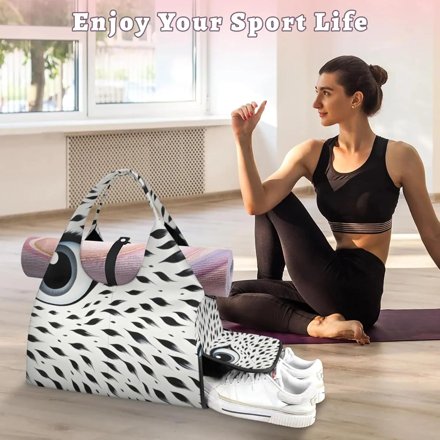 Animal Leopard Gym Bag Yoga Mat Tote for Women with Shoes Compartment Lightweight Duffle Travel Carrier Wet Dry Storage Pockets Adjustable Pilates Mats Shoulder Bags for Sport Swim