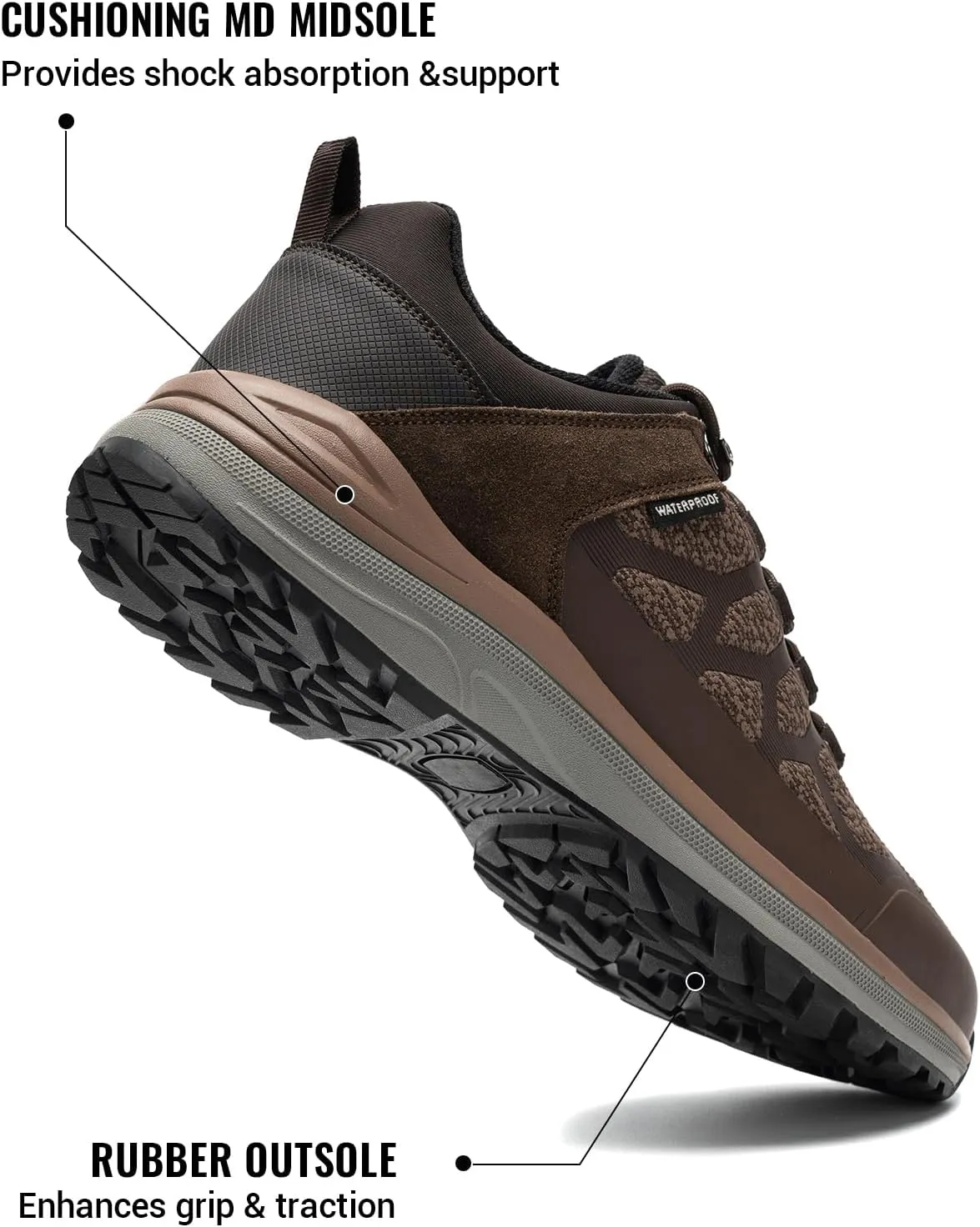ANJOUFEMME Waterproof Hiking Shoes for Men Lightweight Breathable Trekking Trails Shoes Outdoor