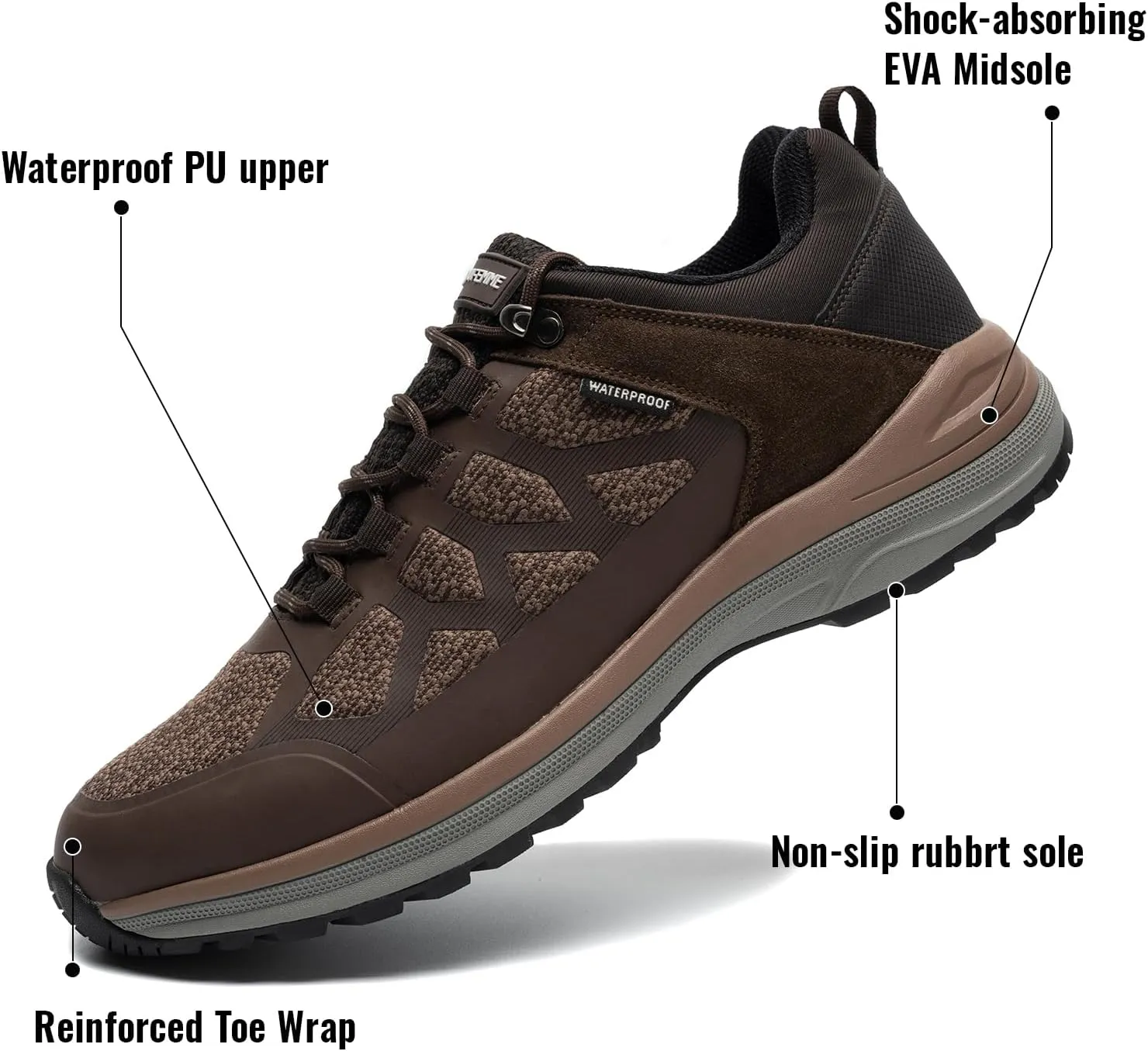 ANJOUFEMME Waterproof Hiking Shoes for Men Lightweight Breathable Trekking Trails Shoes Outdoor