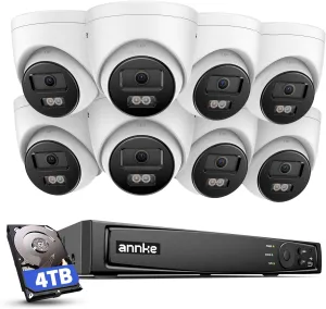 ANNKE 16CH 4K PoE Security Camera System, 12MP H.265  NVR with 4TB HDD and 8X 4K/8MP IP Wired Cams, AI Human Vehicle Detection, Spotlight Color Night Vision, Built-in Mic, Compatible with Alexa