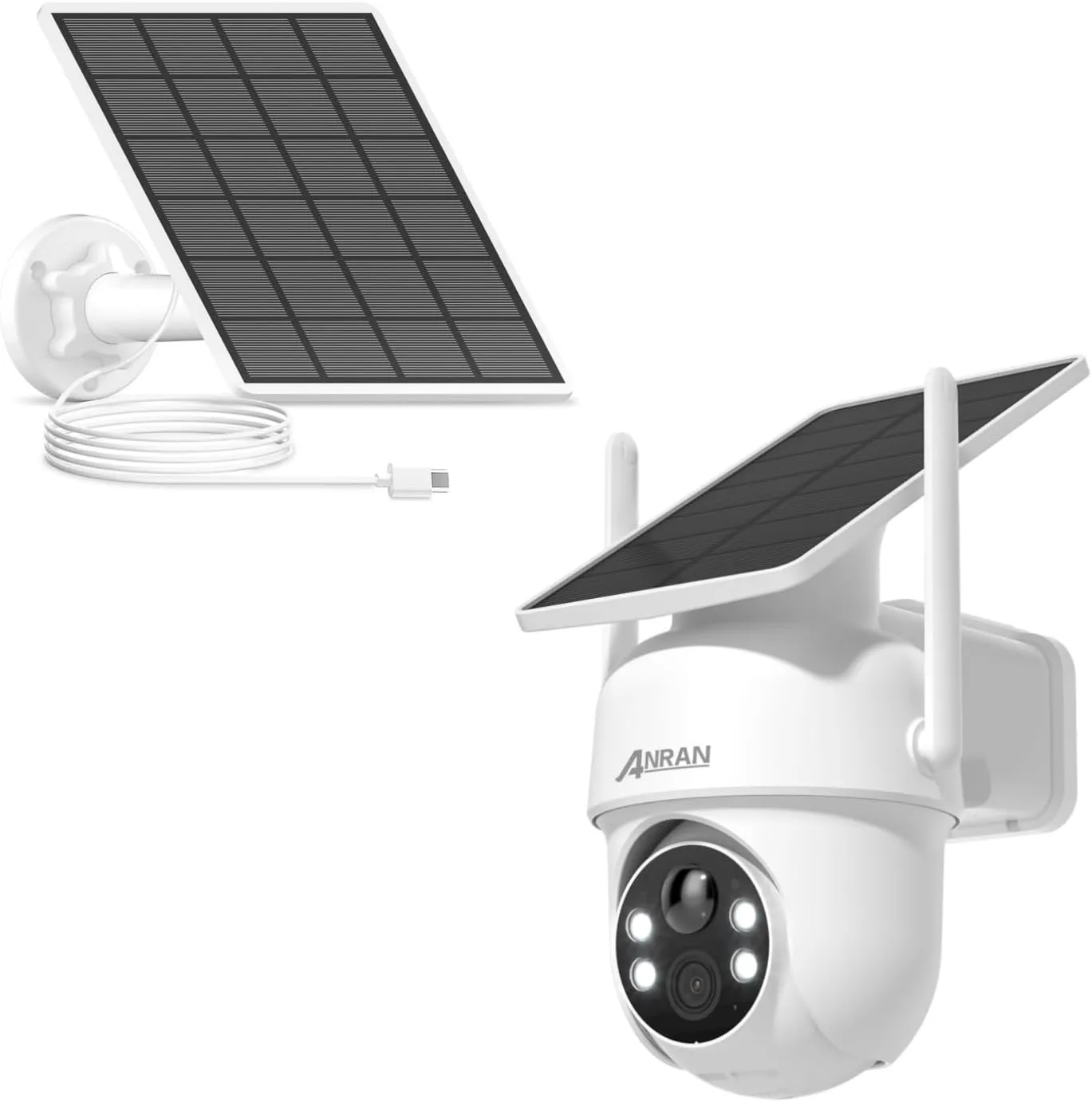 ANRAN Q04 2K Solar Security Cameras Wireless Outdoor & 3W Solar Panel with 3M Micro USB & Type-C Port Cable