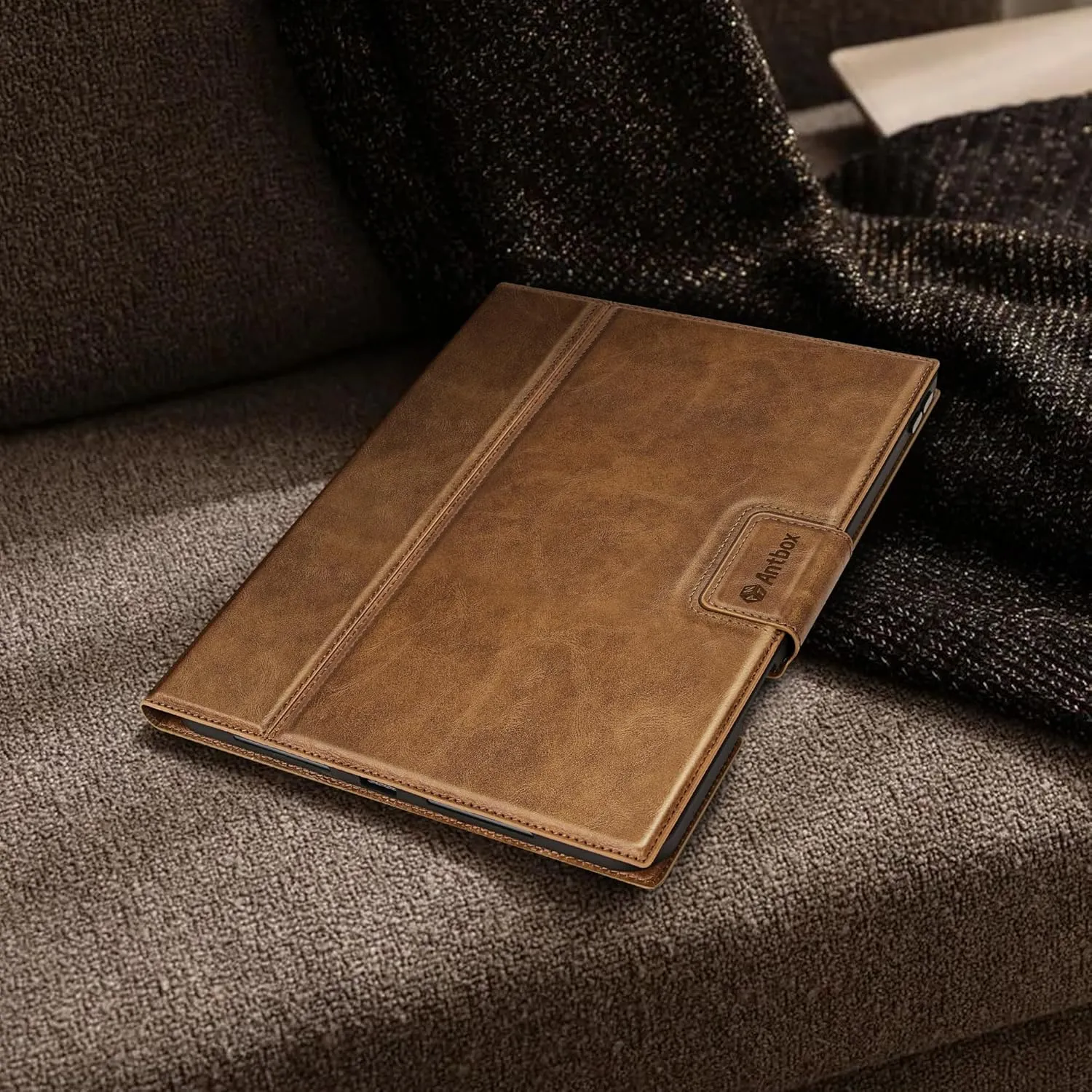 Antbox Case for iPad (A16) 11th (11'')/ 10th Generation (10.9'') High Grade Skin-Touch Vegan Leather with Built-in Pencil Holder Auto Sleep/Wake Function (Tan)