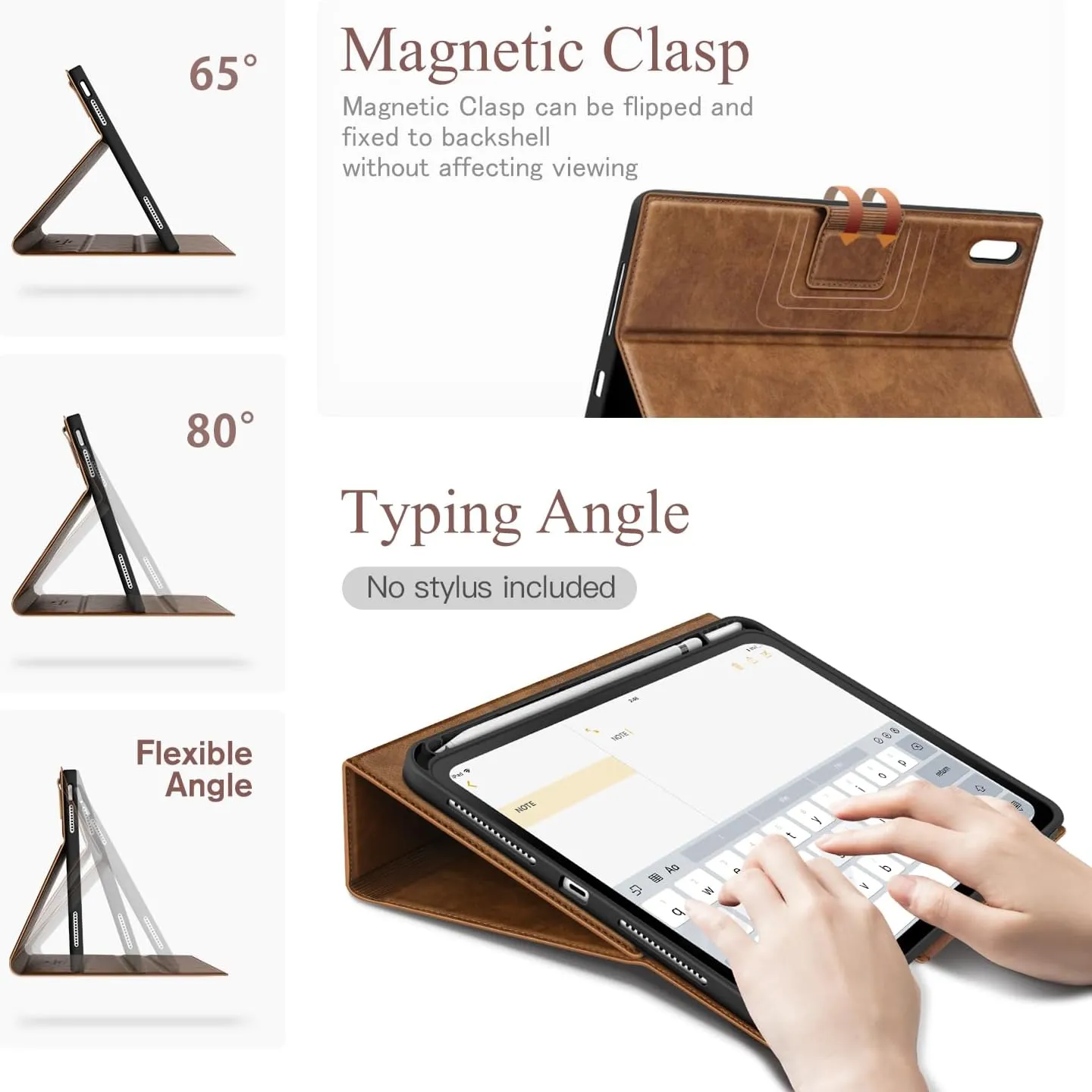 Antbox Case for iPad (A16) 11th (11'')/ 10th Generation (10.9'') High Grade Skin-Touch Vegan Leather with Built-in Pencil Holder Auto Sleep/Wake Function (Tan)