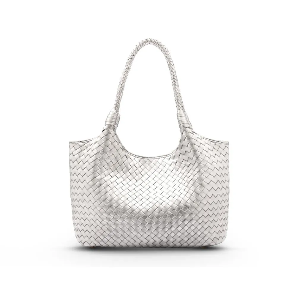 Anya Woven Leather Shoulder Bag - Silver