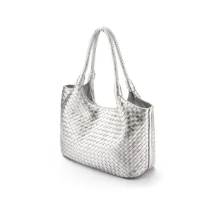 Anya Woven Leather Shoulder Bag - Silver