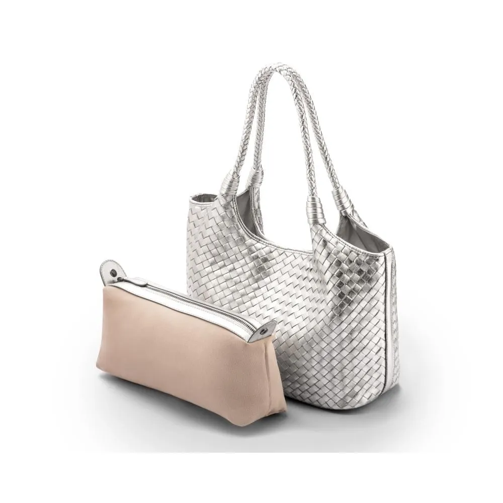 Anya Woven Leather Shoulder Bag - Silver