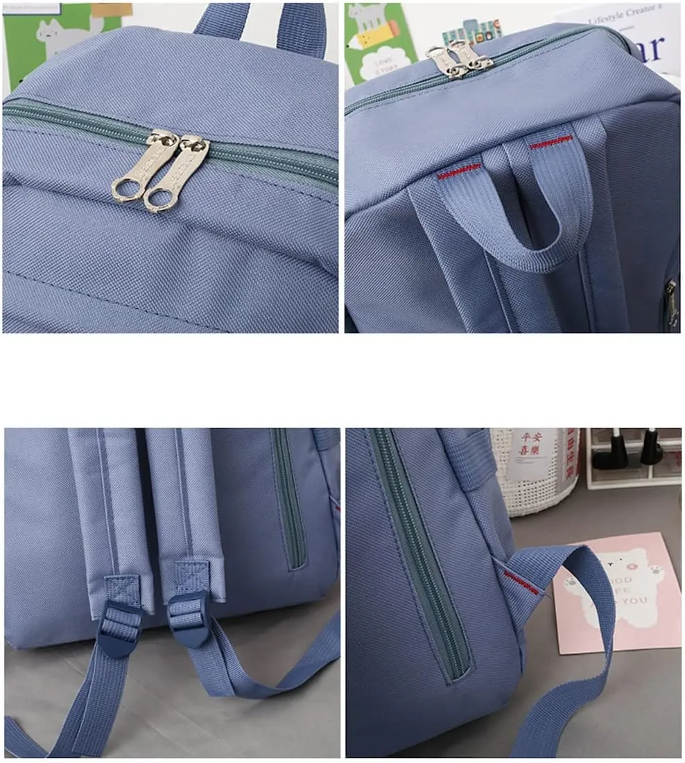AONUOWE 5pcs Aesthetic Backpack Set for School Teens Girls Daypack Cute Trendy Large Capacity Preppy Shoulder Bag (Blue)