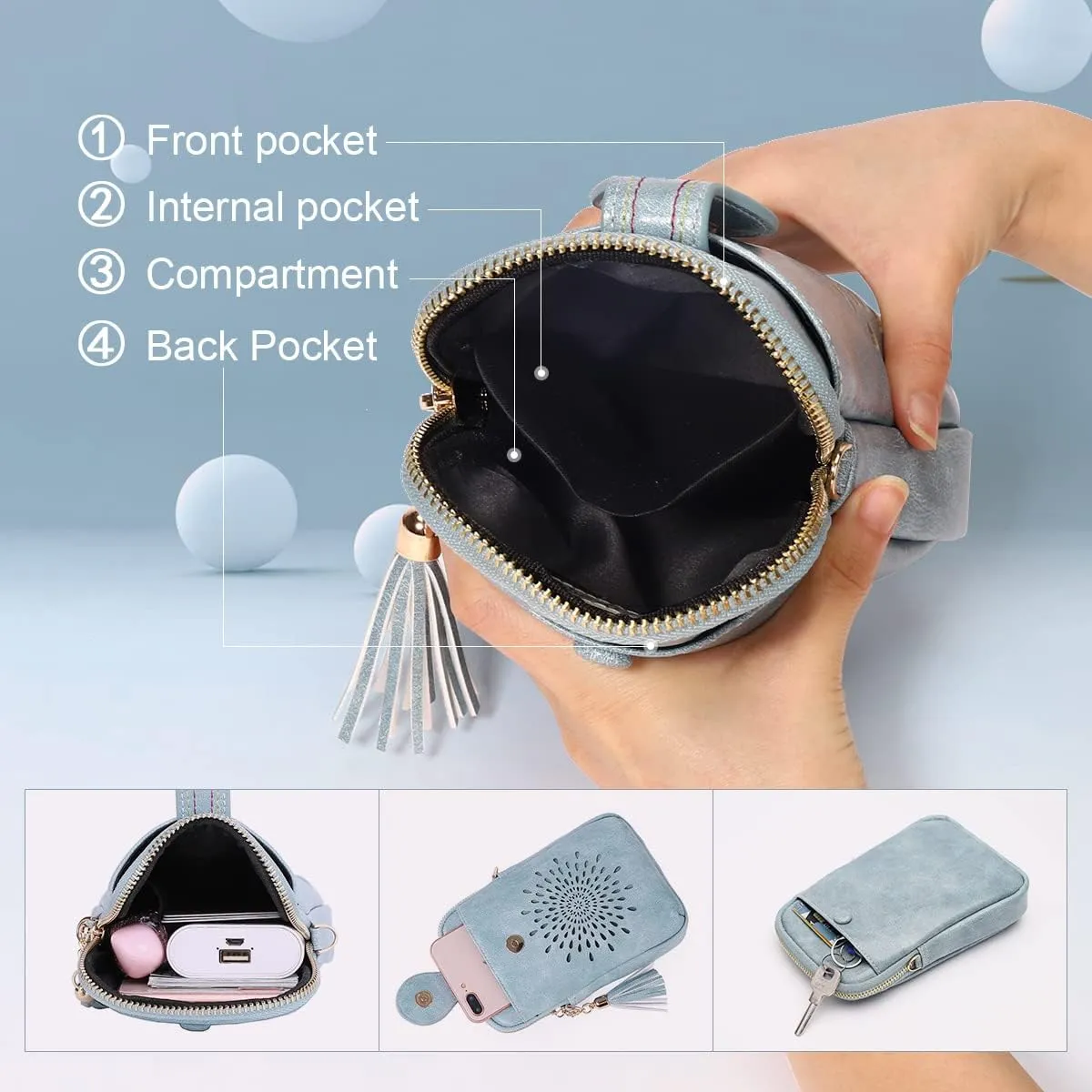 APHISON Small Crossbody Bags for Women, Lightweight Vegan Leather Cell Phone Purse, Cute Purses with Tassels