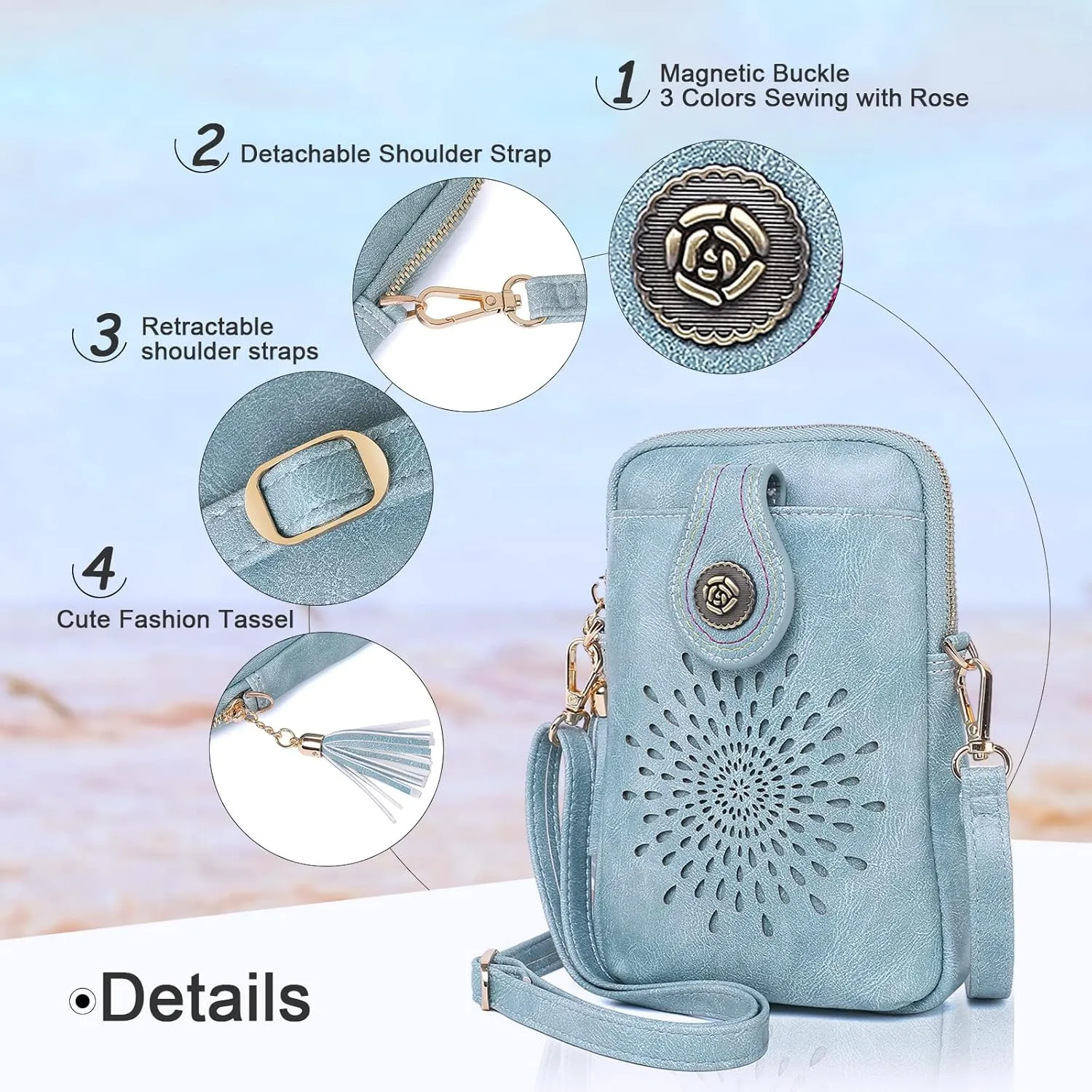 APHISON Small Crossbody Bags for Women, Lightweight Vegan Leather Cell Phone Purse, Cute Purses with Tassels