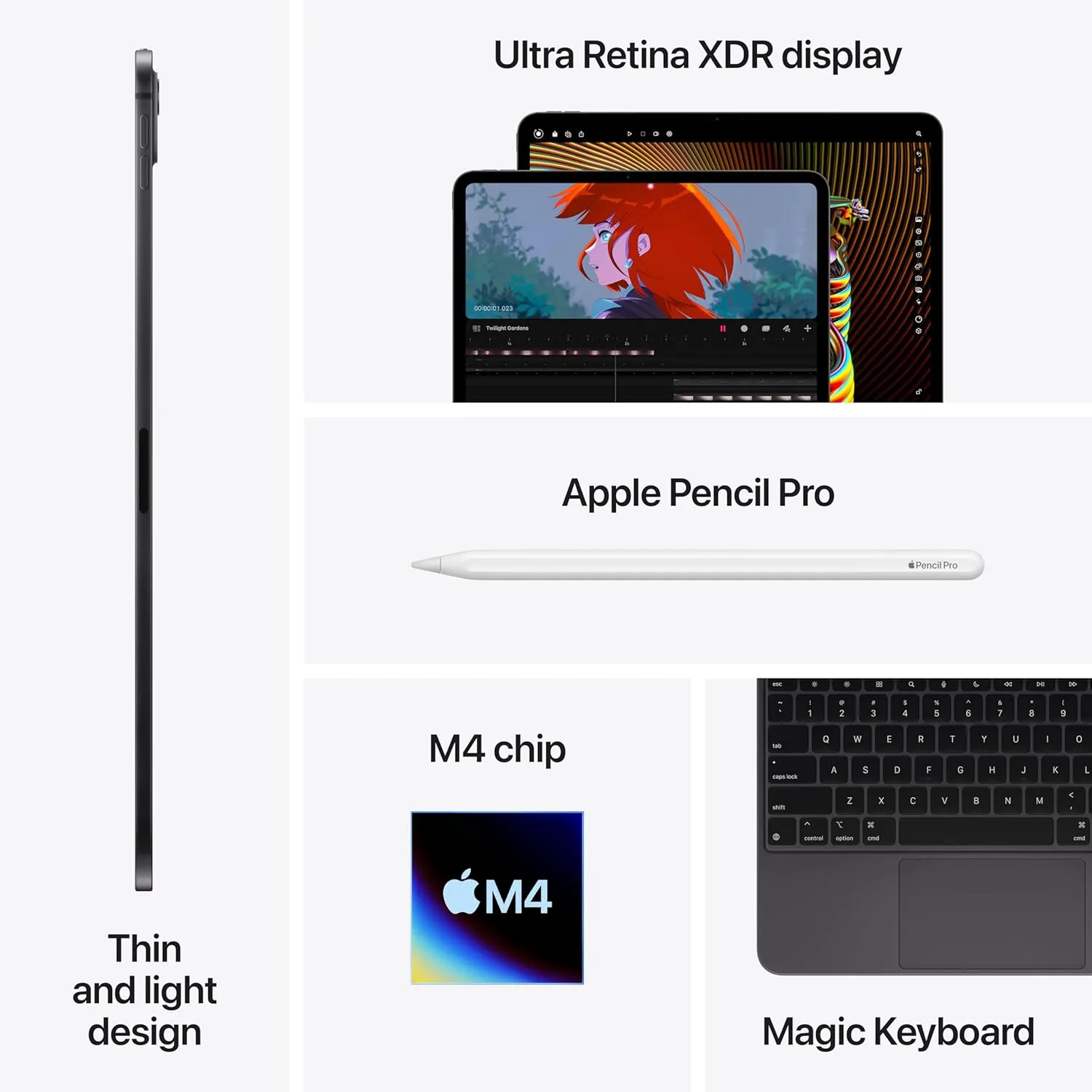 Apple iPad Pro 13-Inch (M4): Built for Apple Intelligence, Ultra Retina XDR Display, 256GB, 12MP Front/Back Camera, LiDAR Scanner, Wi-Fi 6E, Face ID, All-Day Battery Life — Silver