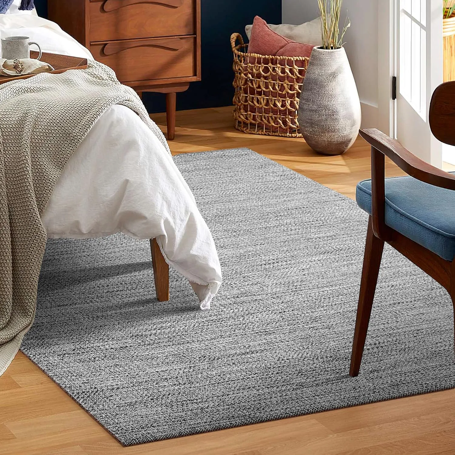 Area Rug Runner Washable - 3'x5' Rugs for Living Room Woven Boho Rug for Bedroom, Bathroom, Entryway, and Farmhouse Entry Decor - Grey/White
