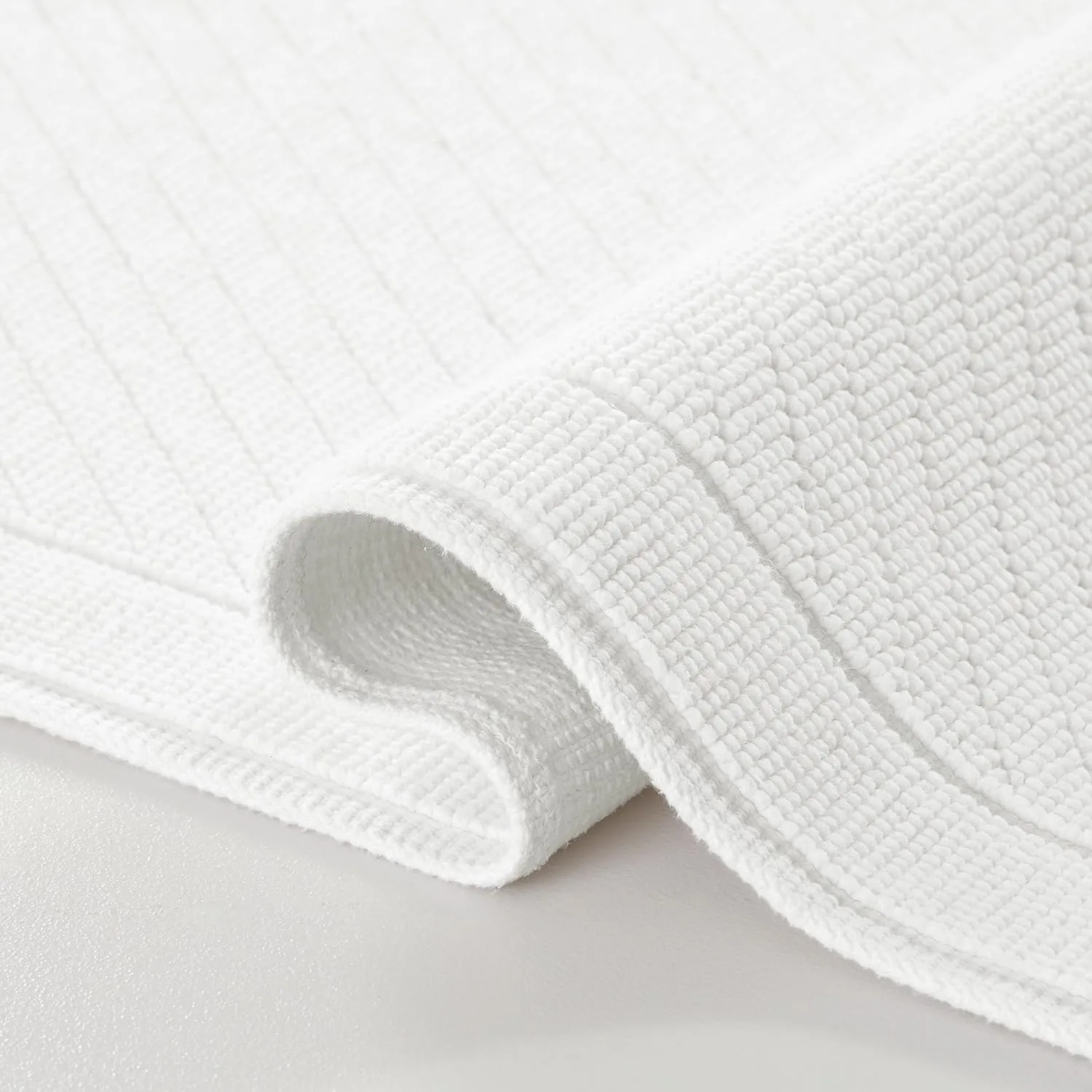 Arkwright 100% Cotton Bathroom Rug - High Absorbent Stylish Textured Woven Design Bath Mat, Slip Resistant Backing for Shower and Bathtub Floor, 20x60 in - Pearl White